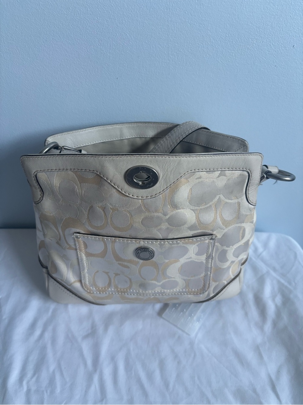 Coach Cream and Beige Signature Shoulder Bag